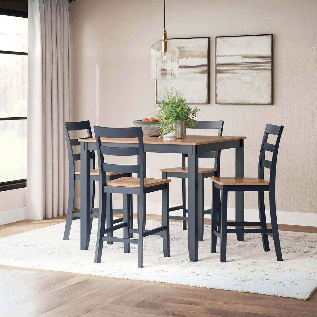 Signature Design by Ashley Gesthaven Casual Dining Room Table Set with 4 Chairs and Bench, Set of 6, Mango Wood, 30.25' Table Height, Blue & Light Brown
