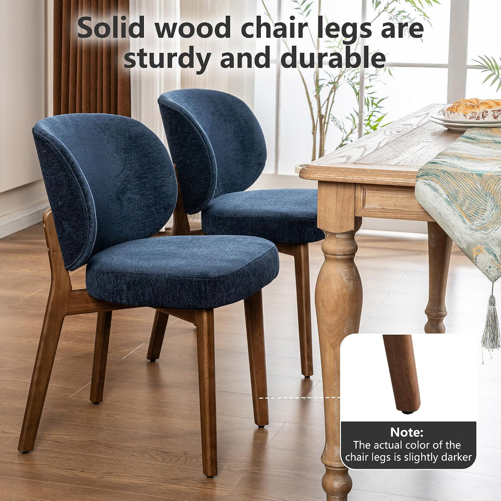 YOUNIKE Dining Chair with Back Single Mid Century Modern Kitchen Chair Boucle Fabric Upholstered Armless Chair 20' Wide Padded Seat with Wooden Legs for Kitchen Dining Living Room Bedroom Navy Blue