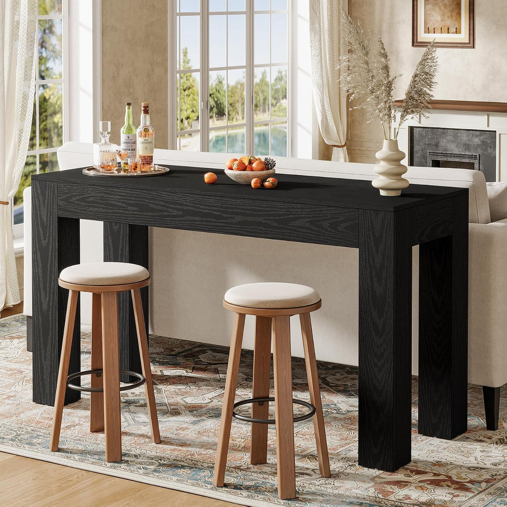 Tribesigns 63' Long Bar Table, Wooden Counter Height Table with 4 Legs, Rectangular Pub Table for Kitchen, Home Bar & Living Room, Rustic Brown (Black)