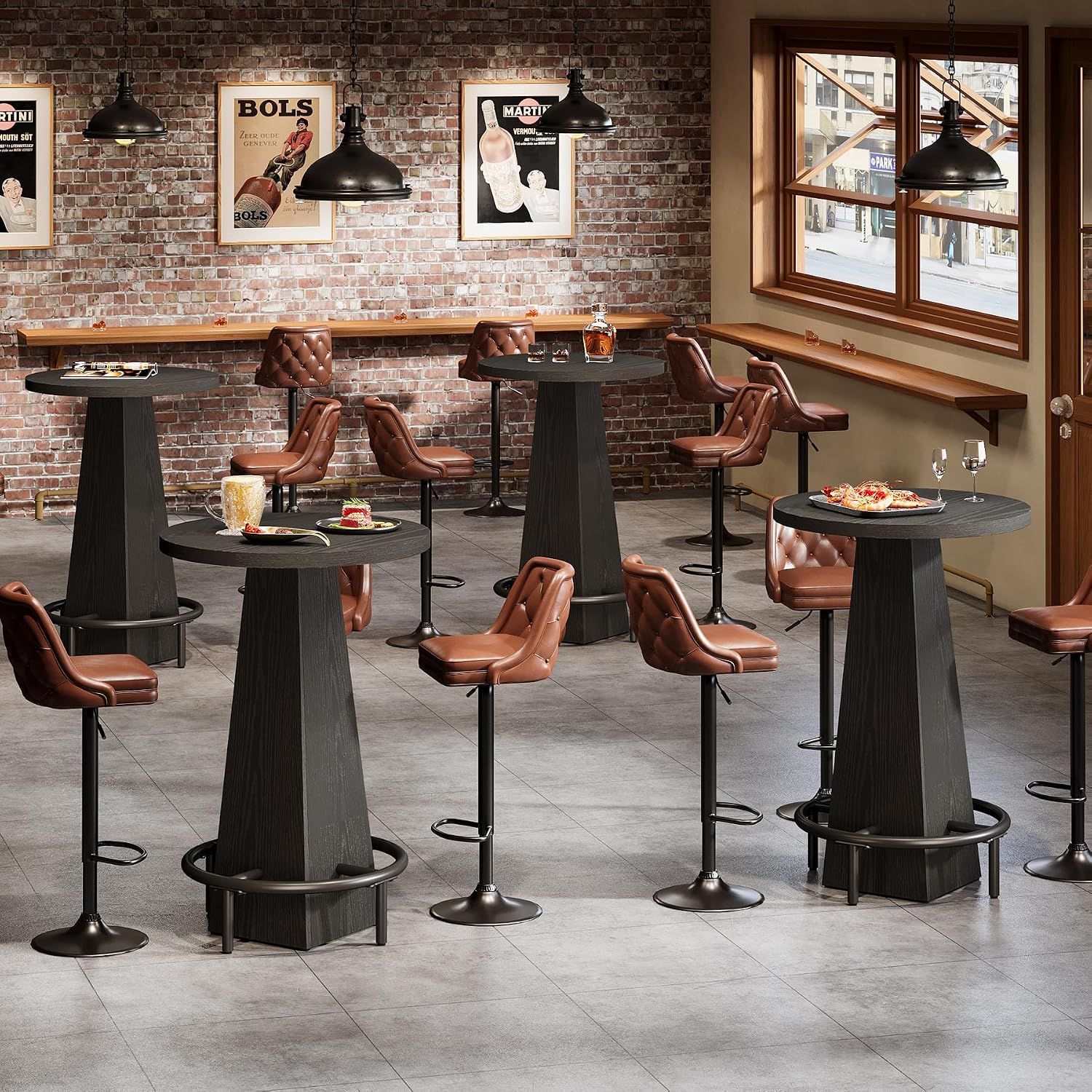 Tribesigns Bar Table, 37.4' High Round Pub Table for Small Bars, Dining Room, Kitchen, Black (Only Table)