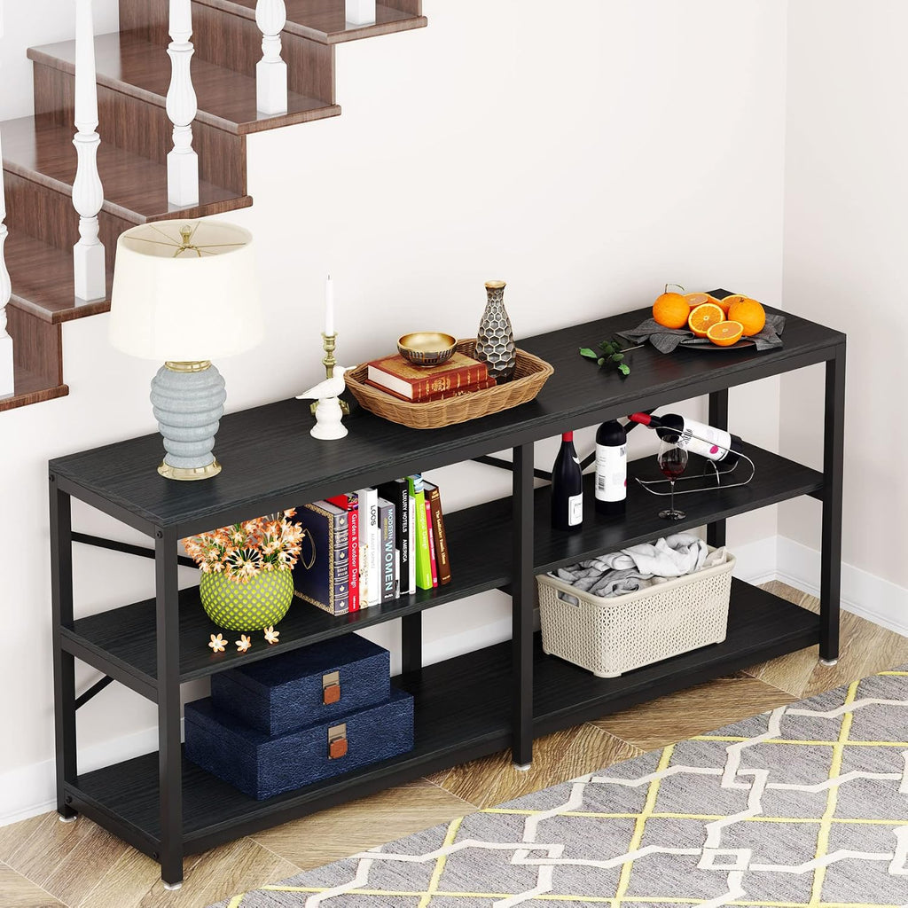 LITTLE TREE 70.9 Inch Long Console Sofa Table 3-Tier Industrial Sofa Table Behind Couch Table Hallway Entryway Table for Living Room, Black