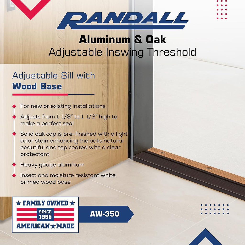 Oak & Aluminum Adjustable Threshold 3 5/8' Wide Adjustable from 1 1/8' to 1 1/2' High (72' Long Brown)