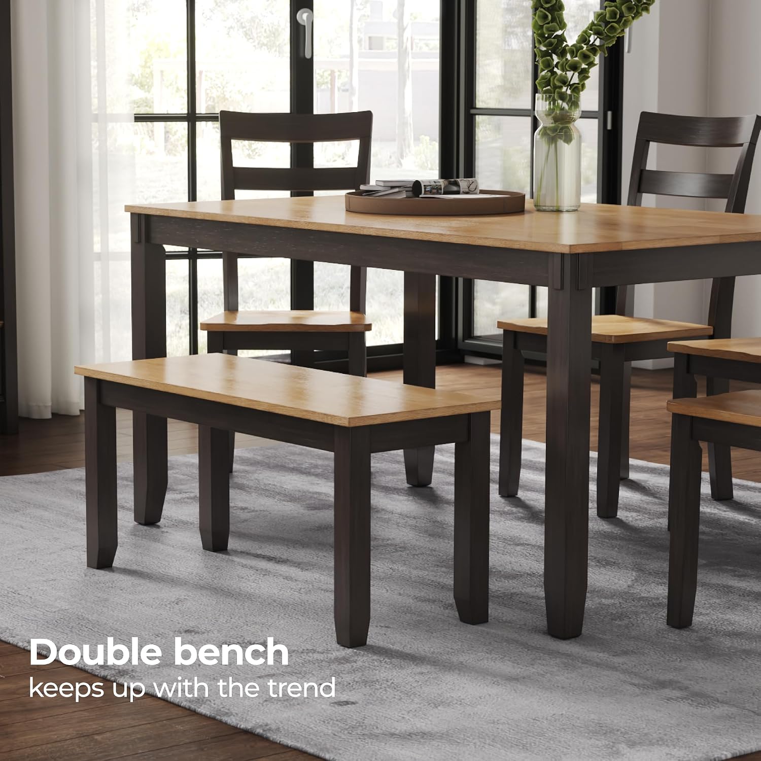 Signature Design by Ashley Gesthaven Casual Dining Table, Bench and 4 Ladderback Chairs, Seats 6, Wood, 36' W x 60' D x 30.25' H, Light Brown & Dark Brown