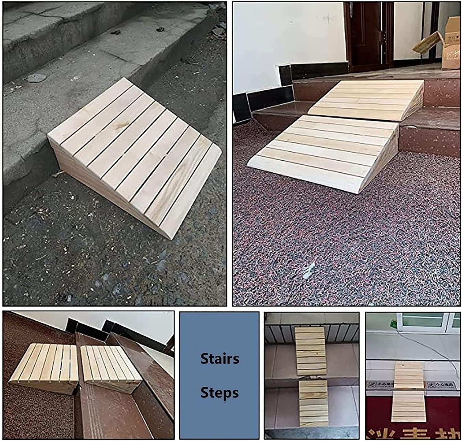 Wooden Threshold Transition Ramp for Walkers Motorcycle, Outdoor Step Stairs Doorway Ramp, Non Slip Curb Ramp (Size : 90x50x20cm/35.4x19.7x8in)