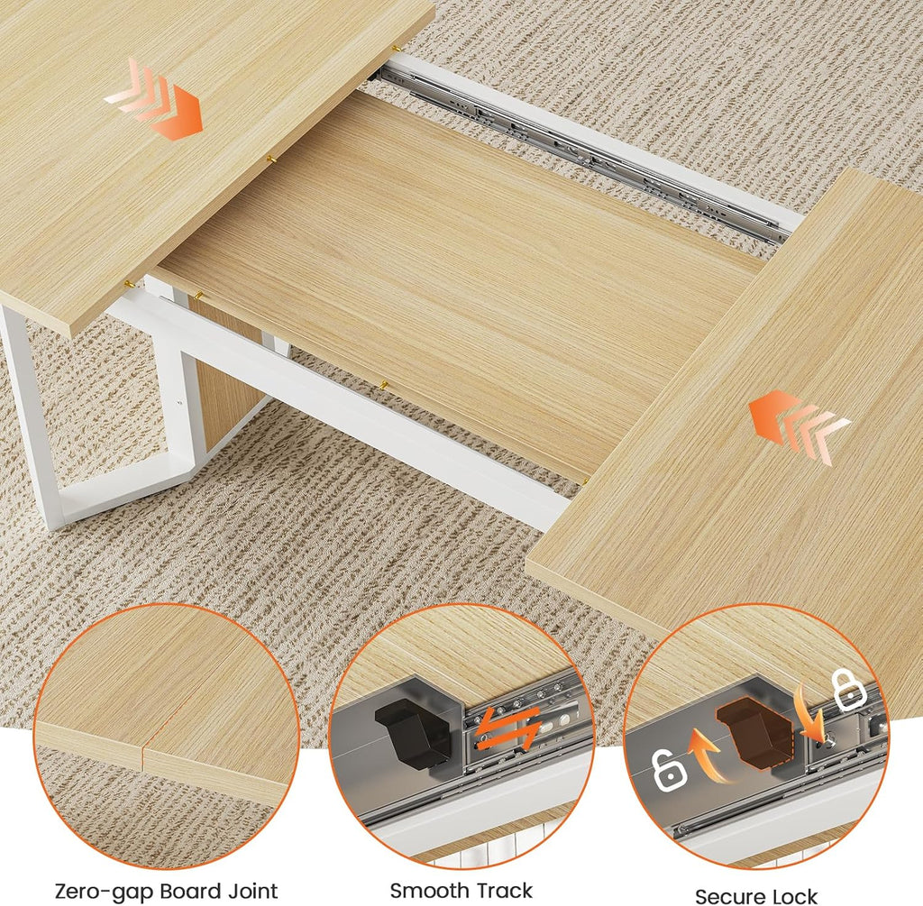 Itaar 5-Piece Dining Table Set for 4-6 People, 63' Extendable Kitchen Table and 4 Cushion Chairs, Dining Room Table with MDF Board & Metal Frame for Small Space, Easy Clean, Natural