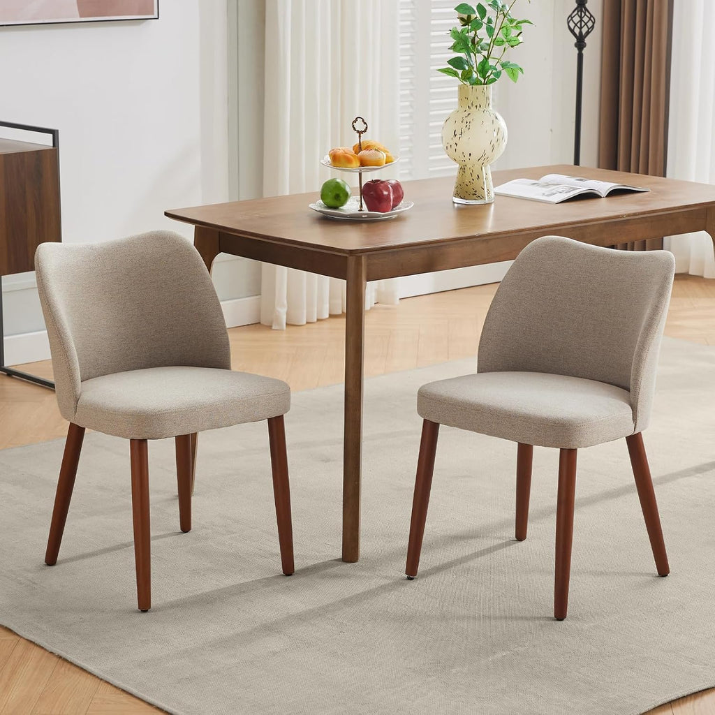 GarveeHome Linen Dining Chairs Set of 4 Upholstered Fabric Dining Chair with Wood Legs, Wing Backrest, Wooden Kitchen Chairs with Thick Cushions, Leveling Feet for Dining Room, Living Room, Khaki
