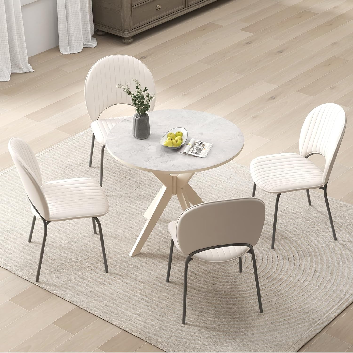Giantex 36' Round Wood Dining Table, Farmhouse Kitchen Table with Intersecting Pedestal Base & Solid Rubber Wood Legs, Vintage Coffee Tables for Dinette, Small Spaces, Restaurant, White