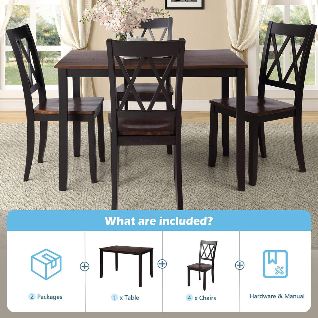 Harper & Bright Designs 5-Piece Wood Dining Table Set for 4, Kitchen Furniture Set with 4 High Back Dining Chairs for Small Places, Espresso+Black