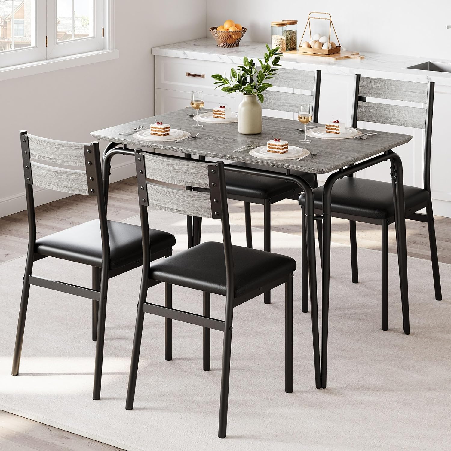 GarveeHome Dining Table for 2, Small Table and Chairs Set of 2, Square Dinette Set for 2, 3 Piece Kitchen & Dining Room Sets for Small Space (Oak, Table with 4 Upholstered Chairs)