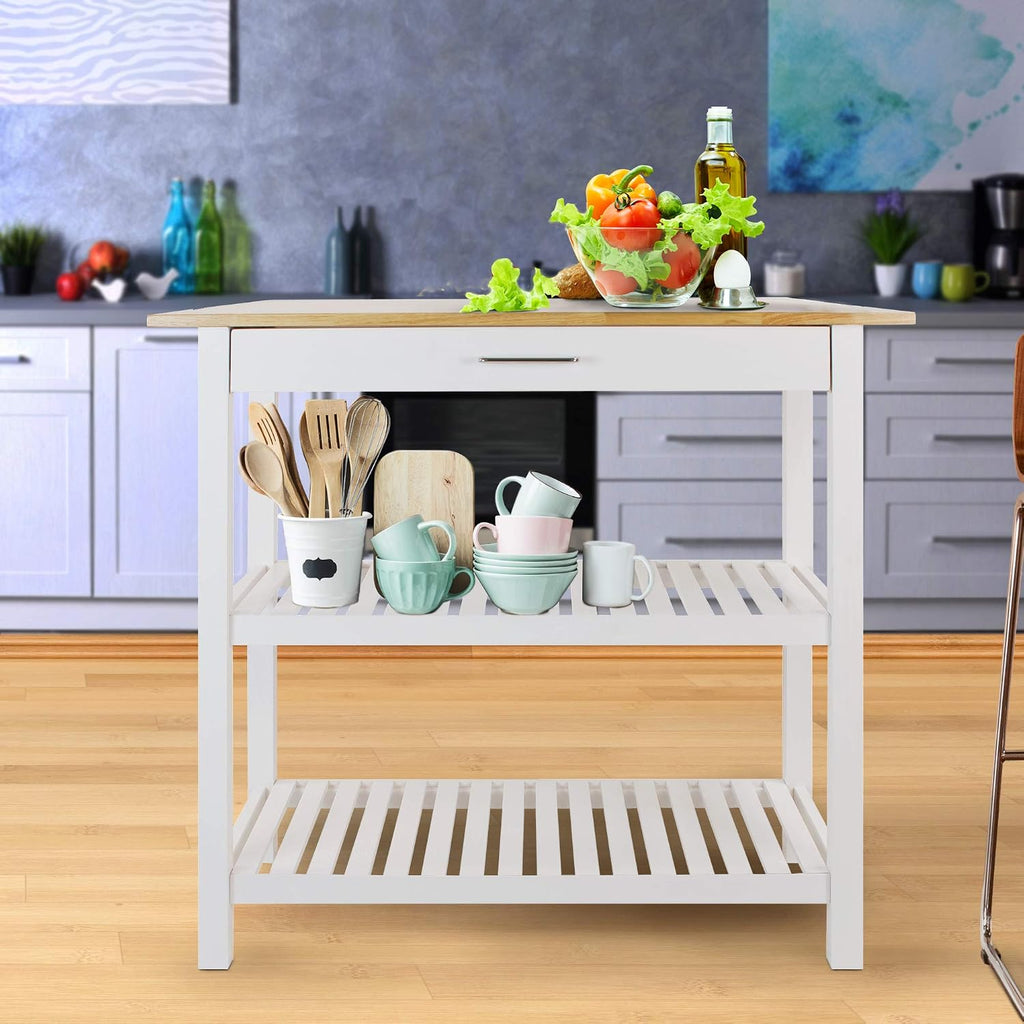Casual Home Kitchen Island with Solid American Hardwood Top, Natural/White, 40' W (373-91)