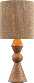 JONATHAN Y 23.5' Brown Wood Finish Rustic Table Lamp for Living Room Bedroom with Brown Paper Rope Shade, Modern Farmhouse Resin Nightstand Lamp, LED Bulb Included JYL9202A