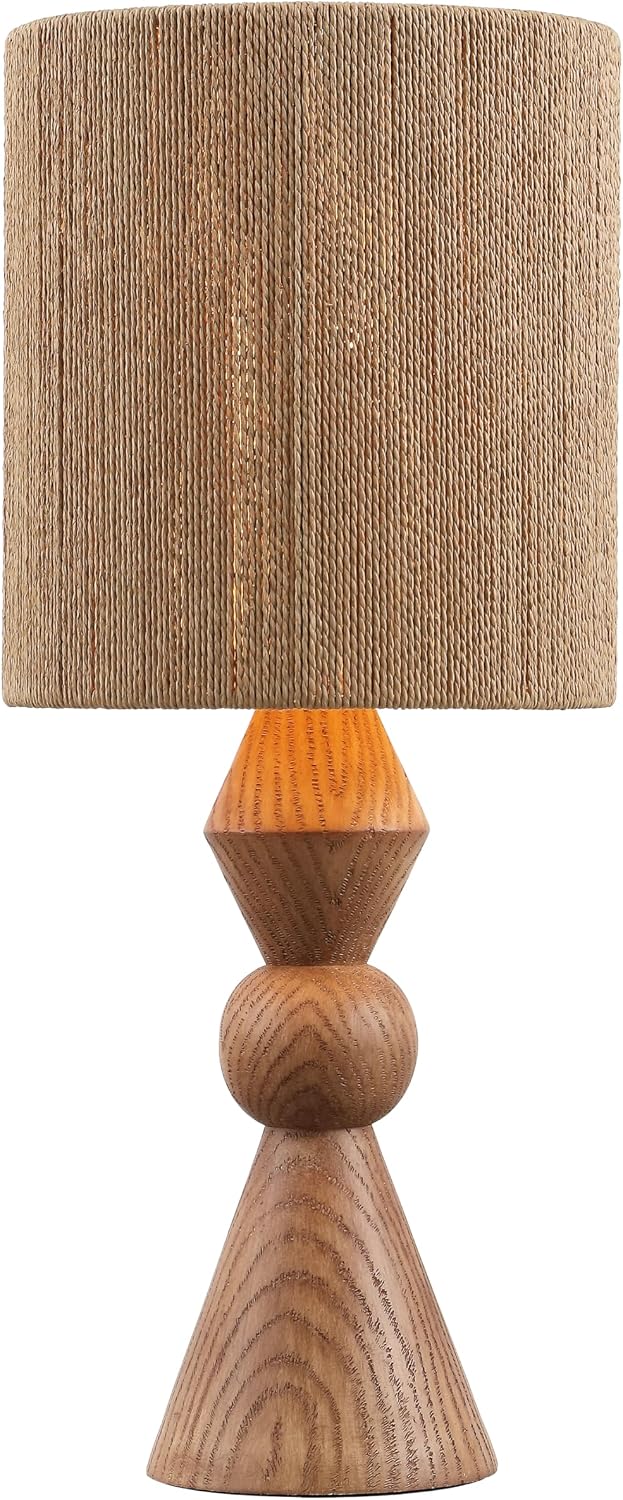 JONATHAN Y 23.5' Brown Wood Finish Rustic Table Lamp for Living Room Bedroom with Brown Paper Rope Shade, Modern Farmhouse Resin Nightstand Lamp, LED Bulb Included JYL9202A