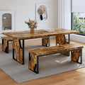 HIPIHOM 70.8' Wooden Dining Table with 2 Benches, Modern Kitchen Table and Chairs Set for 4-6 Person, Thickened MDF Wooden Table with Dining Bench for Living Dining Room, Kitchen, Office