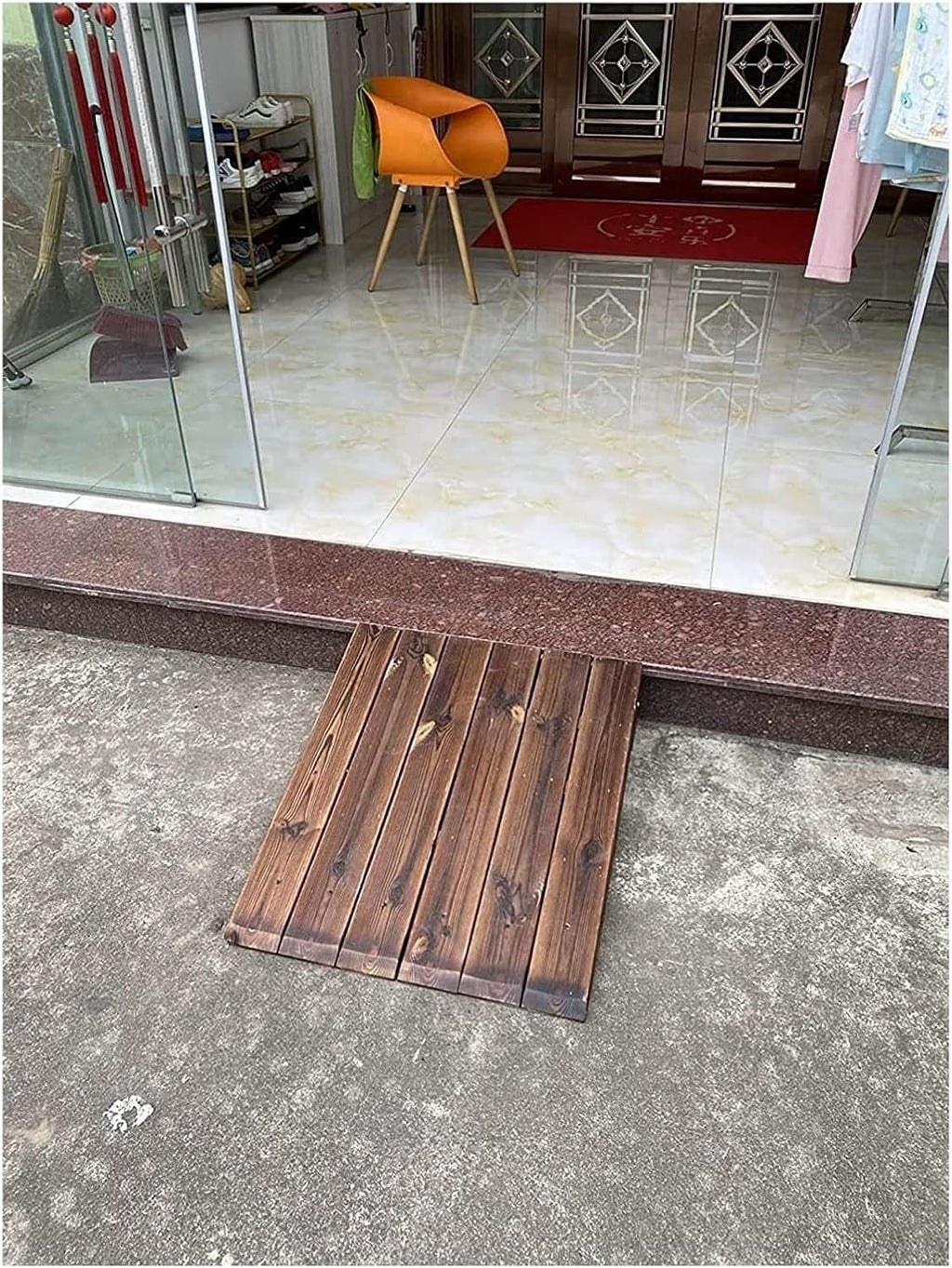 Threshold Ramp Wheelchair Ramp Wooden Threshold Ramp Portable Scooter Ramp for Home Door Steps Kerb Ramps Handicap Ramps Non-Slip Roadside Slope Anti-Slip (Size : 60x70x18cm)