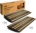 Pyle 8 Ft. Rubber Curb Ramp Set - Pack of 2 Heavy Duty Non-Slip Threshold Ramps for Driveways & Sidewalks, Waterproof, Yellow Reflective Strips, Expansion Screws Included, 48''x16''x2.6'' Inches