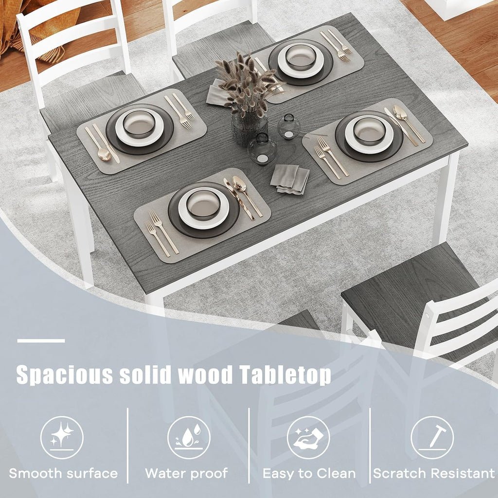 NAFORT 5 Piece Dining Table Set for 4, Farmhouse Solid Wood Kitchen Table Chairs Set of 4, Mid-Century Modern Dinette Set w/Rubber Wood Legs, Dining Room Table and 4 Chairs for Kitchen