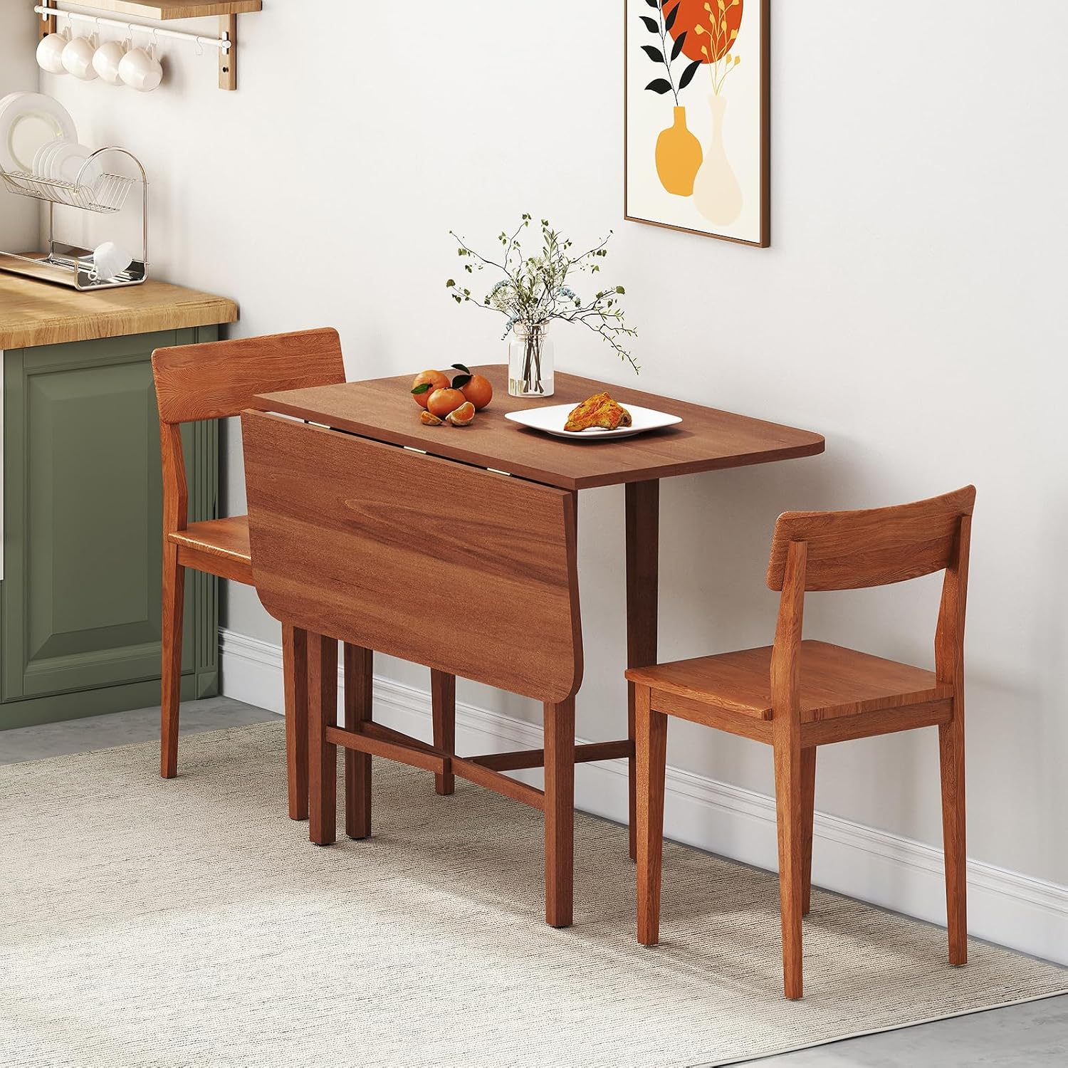 Tangkula 36' Foldable Square Dining Table, Kitchen Table w/Solid Rubber Wood Legs, Dual Drop Leaf Design, Farmhouse Diner Table for 2-4 People, Dining Room, Living Room,Restaurant