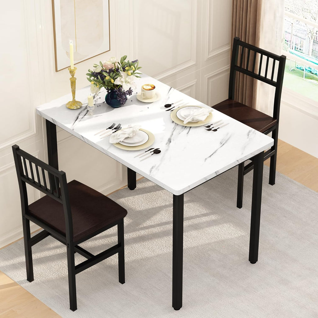 AWQM 3 Piece Dining Table Set for 2, Small Kitchen Table Set for 2 with Chairs,Wood Breakfast Nook Table and Chairs Set of 2,Dinette Set for Small Space,Dining Room,Apartment, White