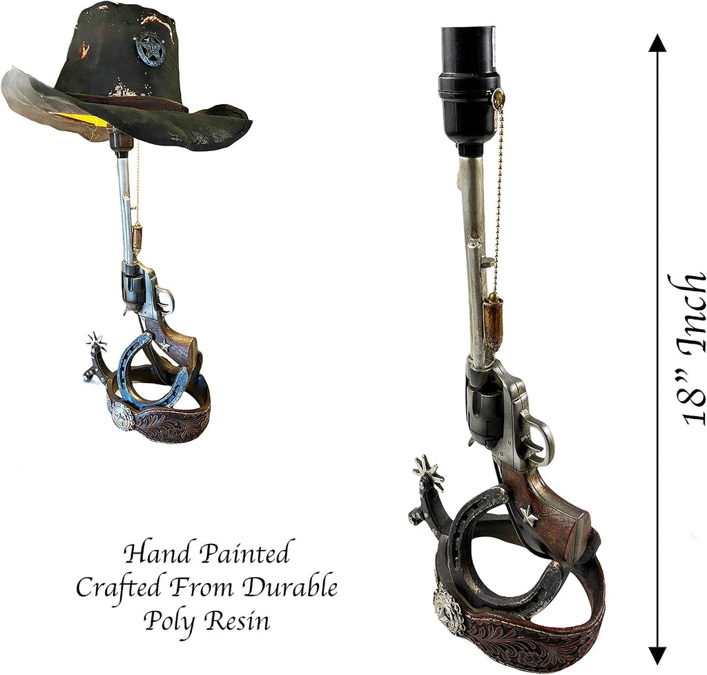 Urbalabs Large Pistol 24 Inch Six Shooter Western Cowboy Hat End Table Standing Table Lamp Farmhouse Nightstands Living Room End Tables Lamps for Bedrooms Office