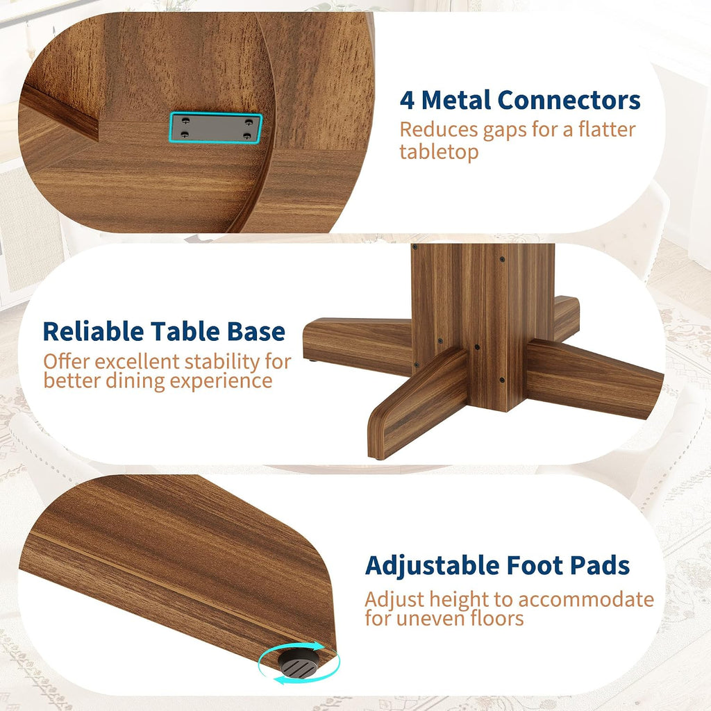 IDEALHOUSE Round Dining Table for 4-6 People, 47' Wood Kitchen Table with Sturdy Pedestal Base, Farmhouse Circle Dinner Tables for Dining Room, Living Room, Apartment, Walnut