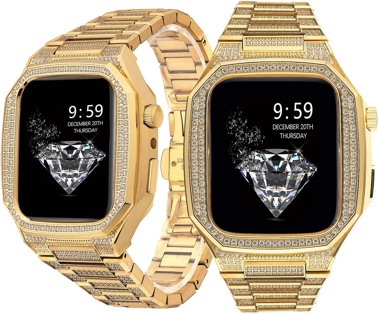 Luxury Stainless Steel Protective Watch Case Strap Band Bracelet Combo，For Apple Watch Series 9 8 7 6 5 4 SE 44mm 45mm Band Upgrade Replace Strap Accessories