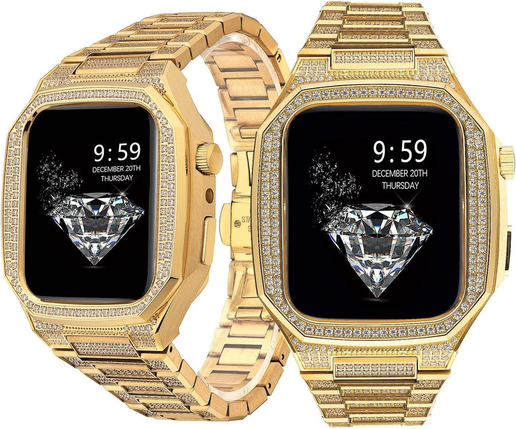 Luxury Stainless Steel Protective Watch Case Strap Band Bracelet Combo，For Apple Watch Series 9 8 7 6 5 4 SE 44mm 45mm Band Upgrade Replace Strap Accessories