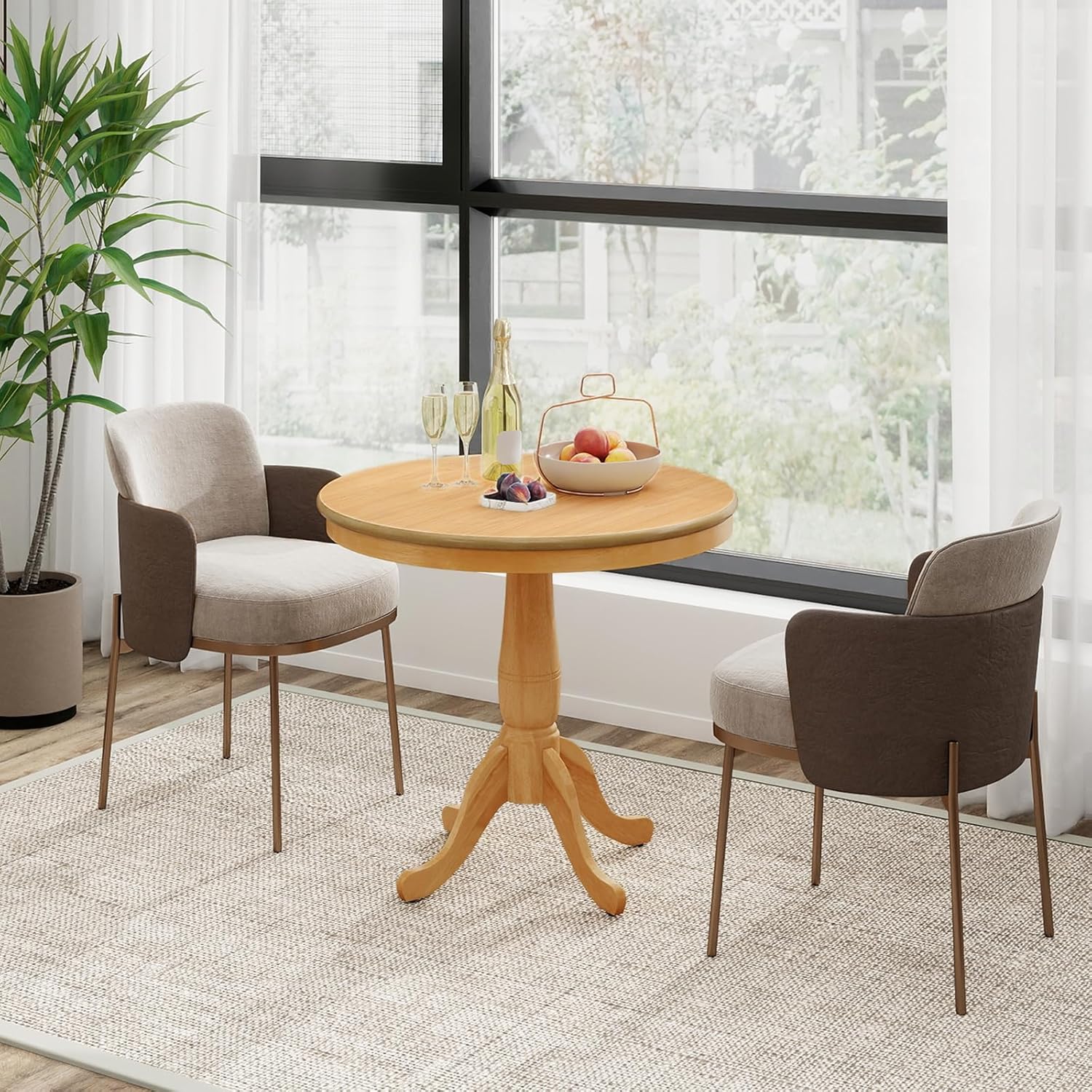 Giantex Round Dining Table for 2-4 People, 32' D X 30' H Wooden Kitchen Table with Spacious Tabletop, Pedestal Base, Leisure End Tables for Bar, Kitchen, Dining Room, Restaurant, Natural