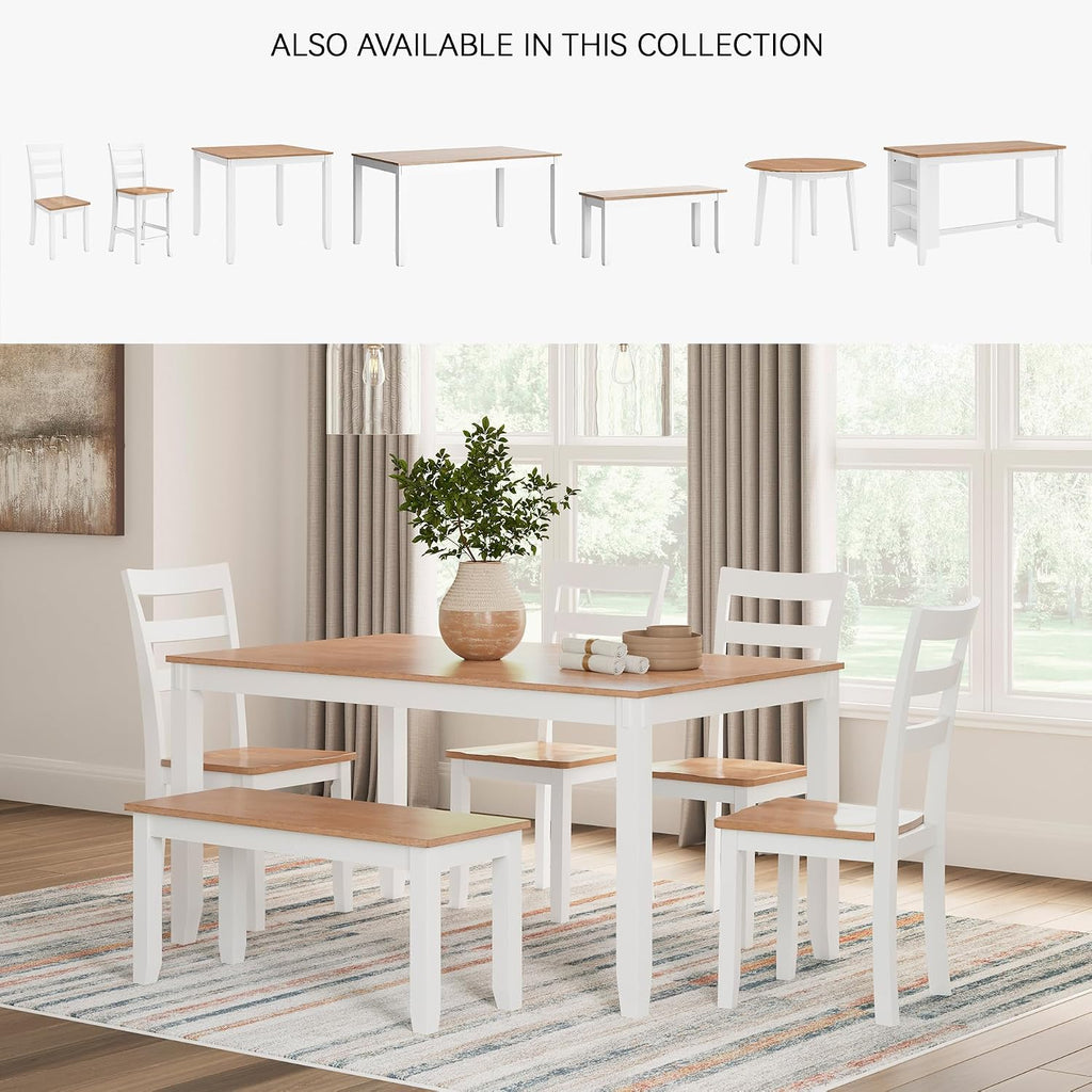 Signature Design by Ashley Gesthaven Casual Modern Dining Room Table Set with 4 Chairs and Bench, Set of 6, Mango Wood, 30.25' Table Height, White & Light Brown