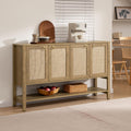SICOTAS 55' Cherry Sideboard Buffet Cabinet with Rattan Doors, Rustic Farmhouse Coffee Bar Cabinet with Open Shelf, Warm Wood Credenza & Console Table for Kitchen, Dining Room, Entryway