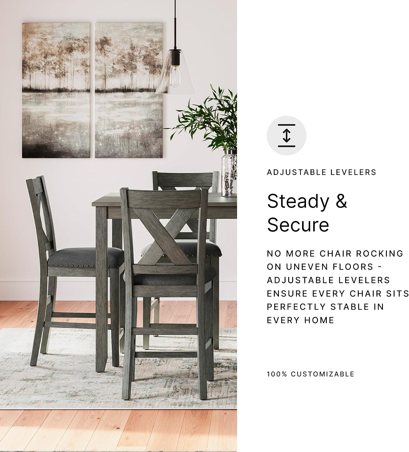 Signature Design by Ashley Caitbrook Casual Counter Height Dining Table and Upholstered Bar Stools with Nailhead Trim, Set of 7, Gray