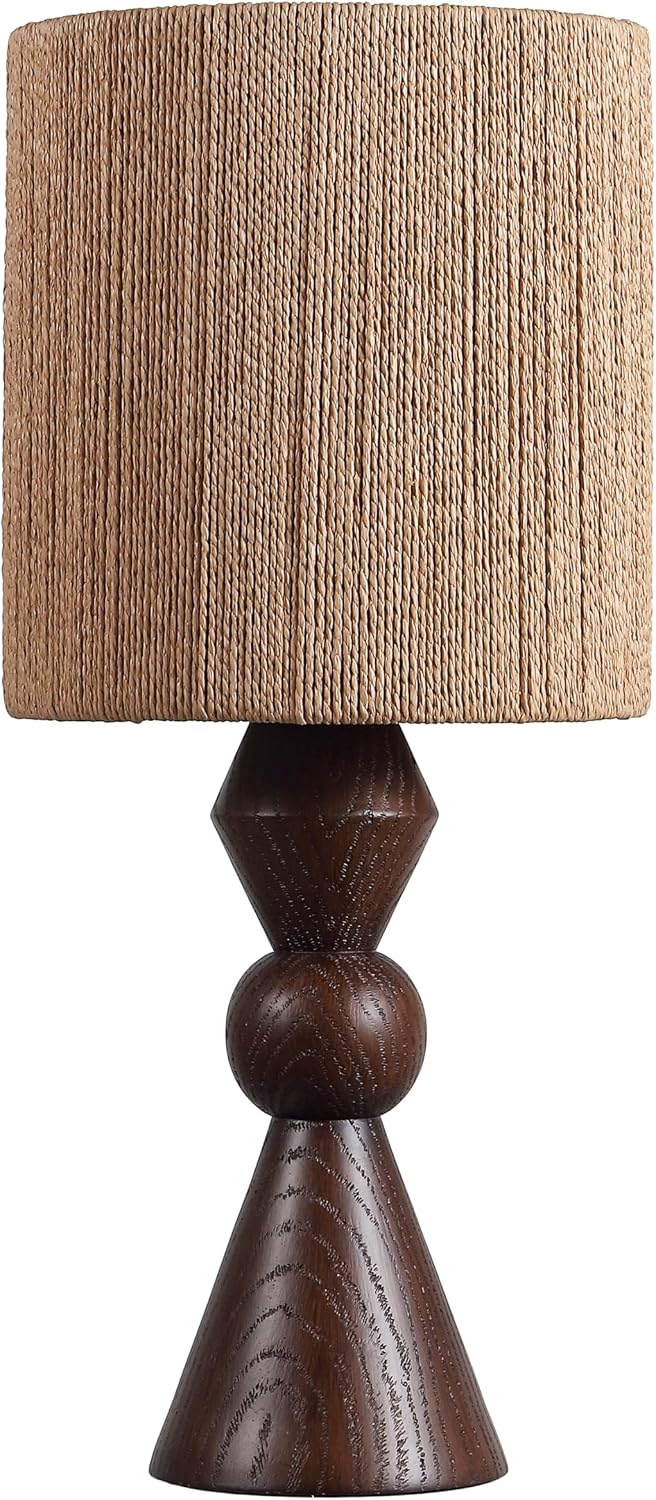 JONATHAN Y 23.5' Dark Brown Wood Finish Rustic Table Lamp for Living Room Bedroom with Brown Paper Rope Shade, Modern Farmhouse Resin Nightstand Lamp, LED Bulb Included (JYL9202B)