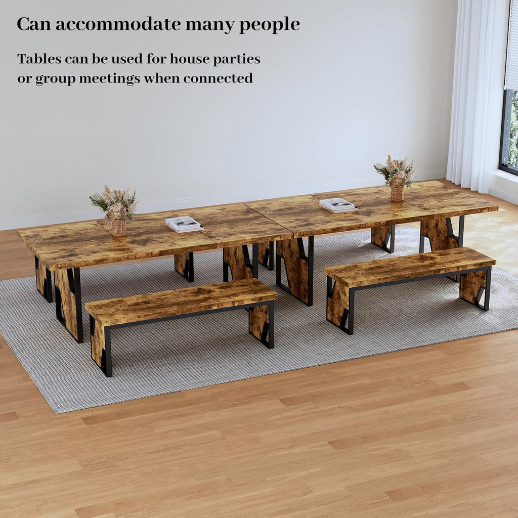 HIPIHOM 70.8' Wooden Dining Table with 2 Benches, Modern Kitchen Table and Chairs Set for 4-6 Person, Thickened MDF Wooden Table with Dining Bench for Living Dining Room, Kitchen, Office