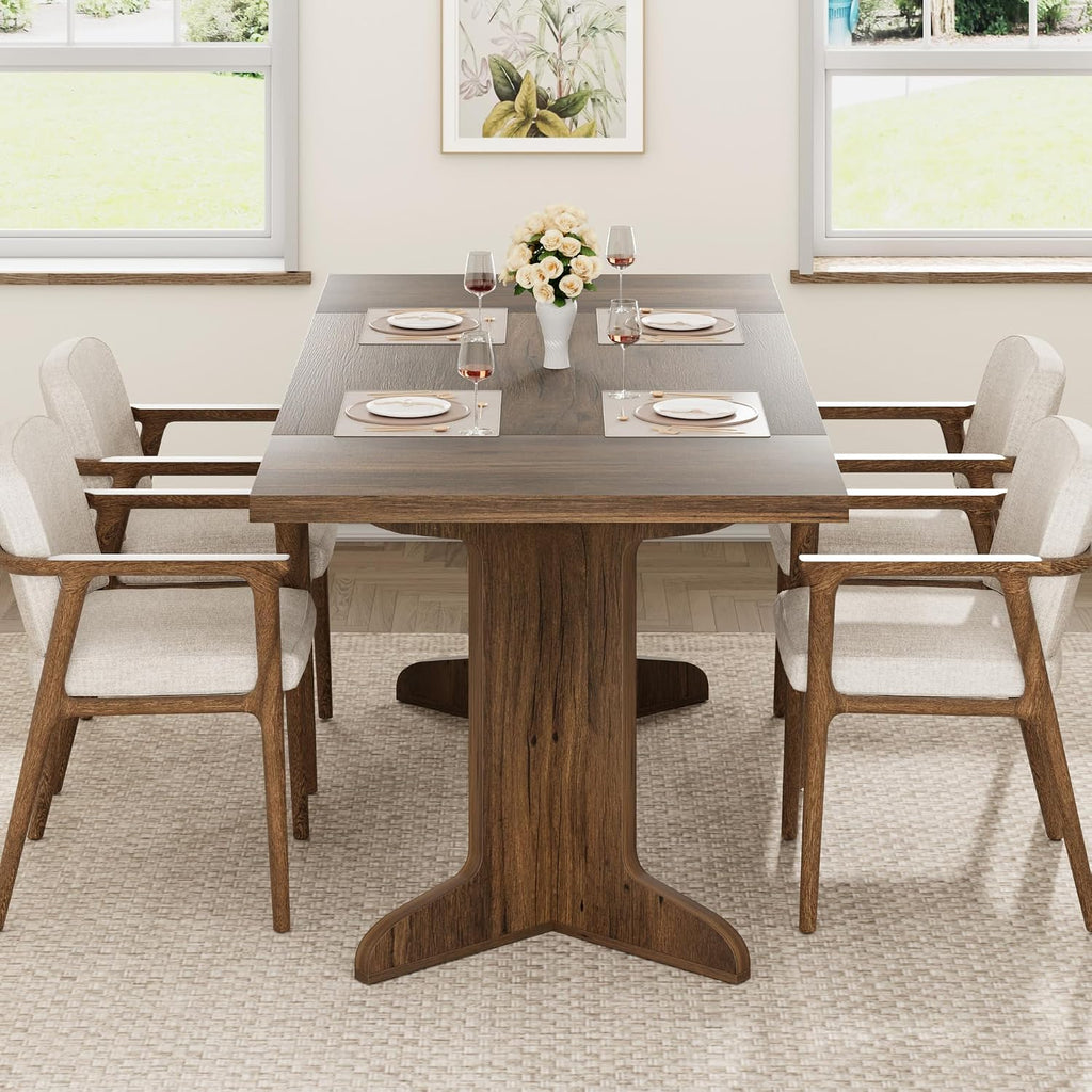 Garvee 71' Large Dining Table for 6 to 8 People, Modern Dinner Table with Unique Wooden Legs, Rectangle Dining Table for Kitchen, Dining Room & Living Room, Walnut