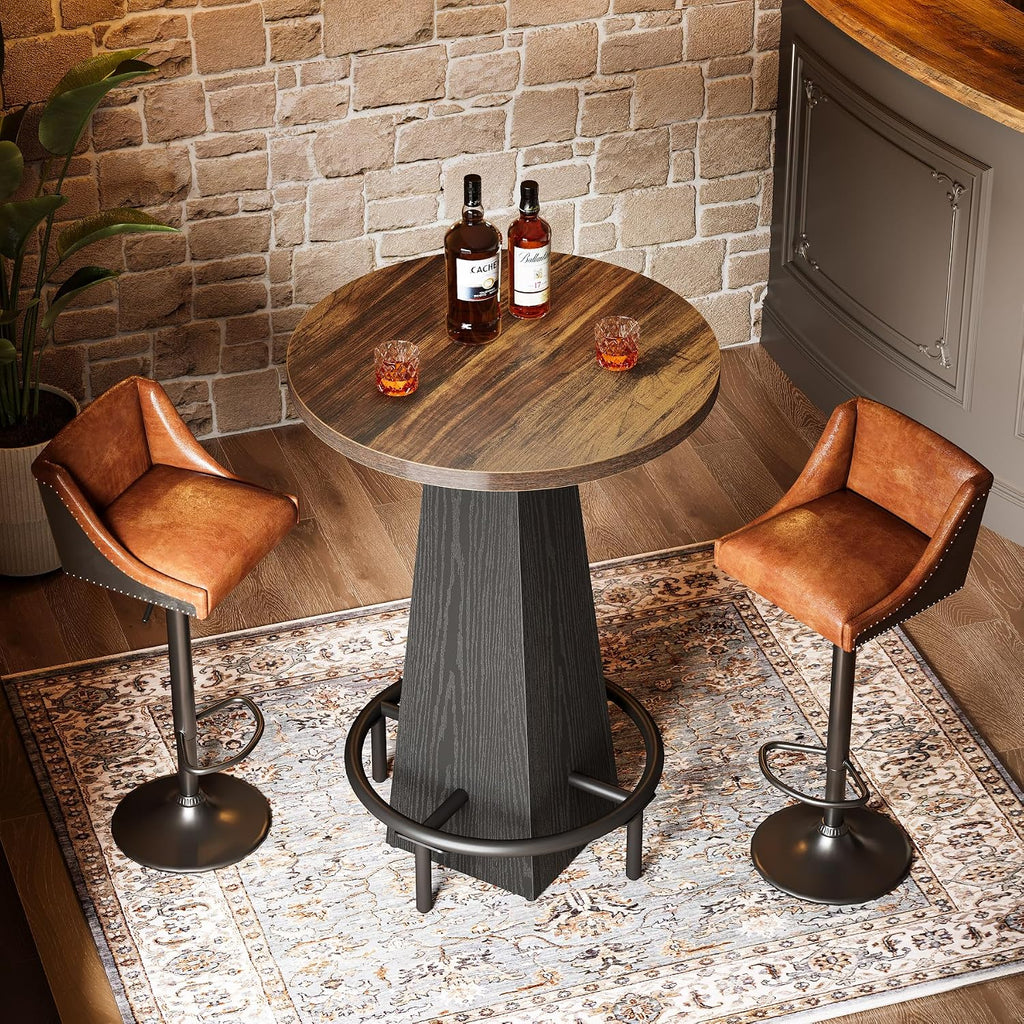 Tribesigns Bar Table, 37.4' High Round Pub Table for Small Bars, Dining Room, Kitchen, Brown and Black (Only Table)