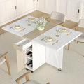 Folding Dining Table with 6 Wheels, Drop Leaf Tables for Small Spaces, Foldable Dining Table with 2-Layer Storage Rack, Kitchen Table with Drawer (White and Oak)