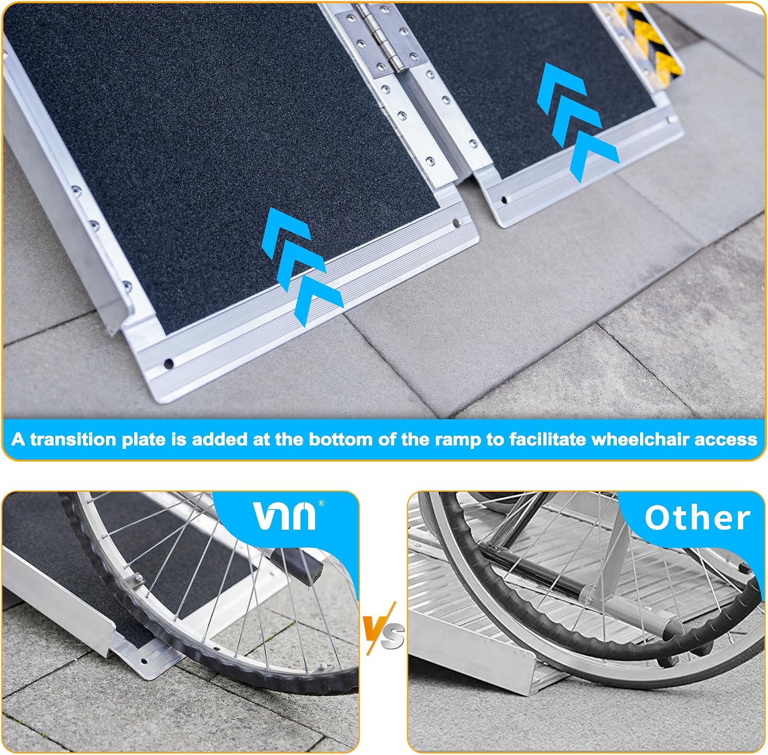 VNN 2FT & 7FT Portable Wheelchair Ramp, Non-Slip Aluminum Folding Handicap Ramp, Door Threshold Wheelchair Ramps for Home, Wheel Chair Ramp for Home Steps, Scooter Ramp for Car, Doorways, Curbs, Stair