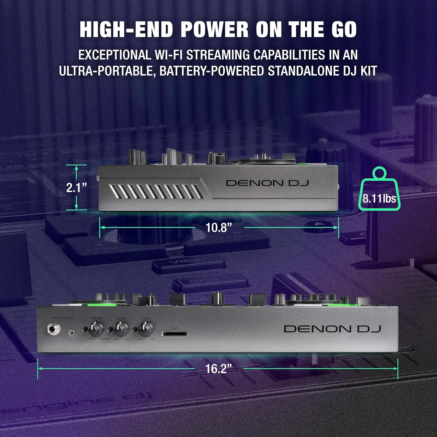 Denon DJ PRIME GO+ Portable DJ Controller and Mixer with Stem Separation, 2 Decks, Wi-Fi Streaming, Bluetooth, Lights Control, 7' Screen and Battery