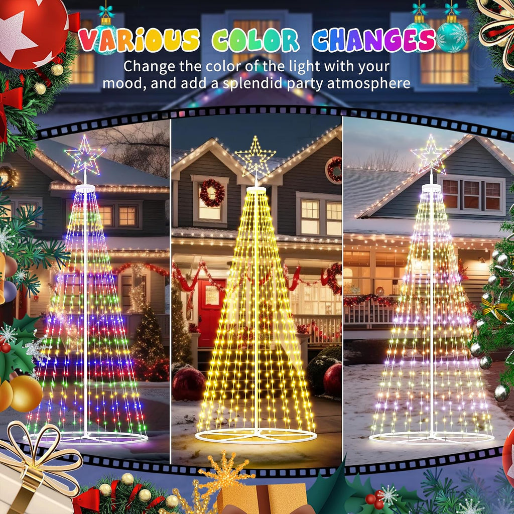 12FT Outdoor Christmas Tree Prelit - LED Outside Christmas Tree Lights with Star, Music Sync, App & Remote Control, Timer, Smart Christmas Lighting Decoration for Garden & Yard Party