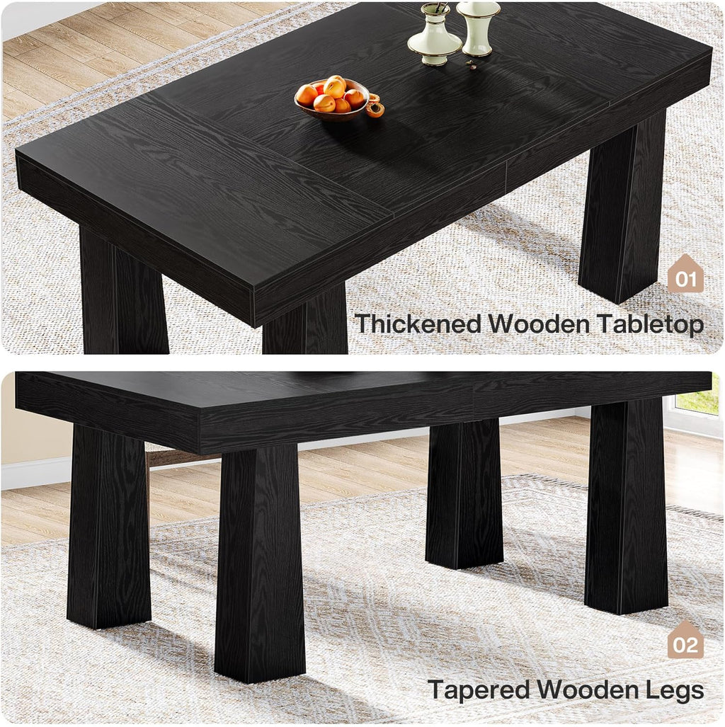 Tribesigns 63'' Dining Table, Modern Rectangular Kitchen Table with Heavy Duty Tapered Legs, Black Business Dinner Table for Dining Room, Cafe, Restaurant, Easy Assembly (1, Black)