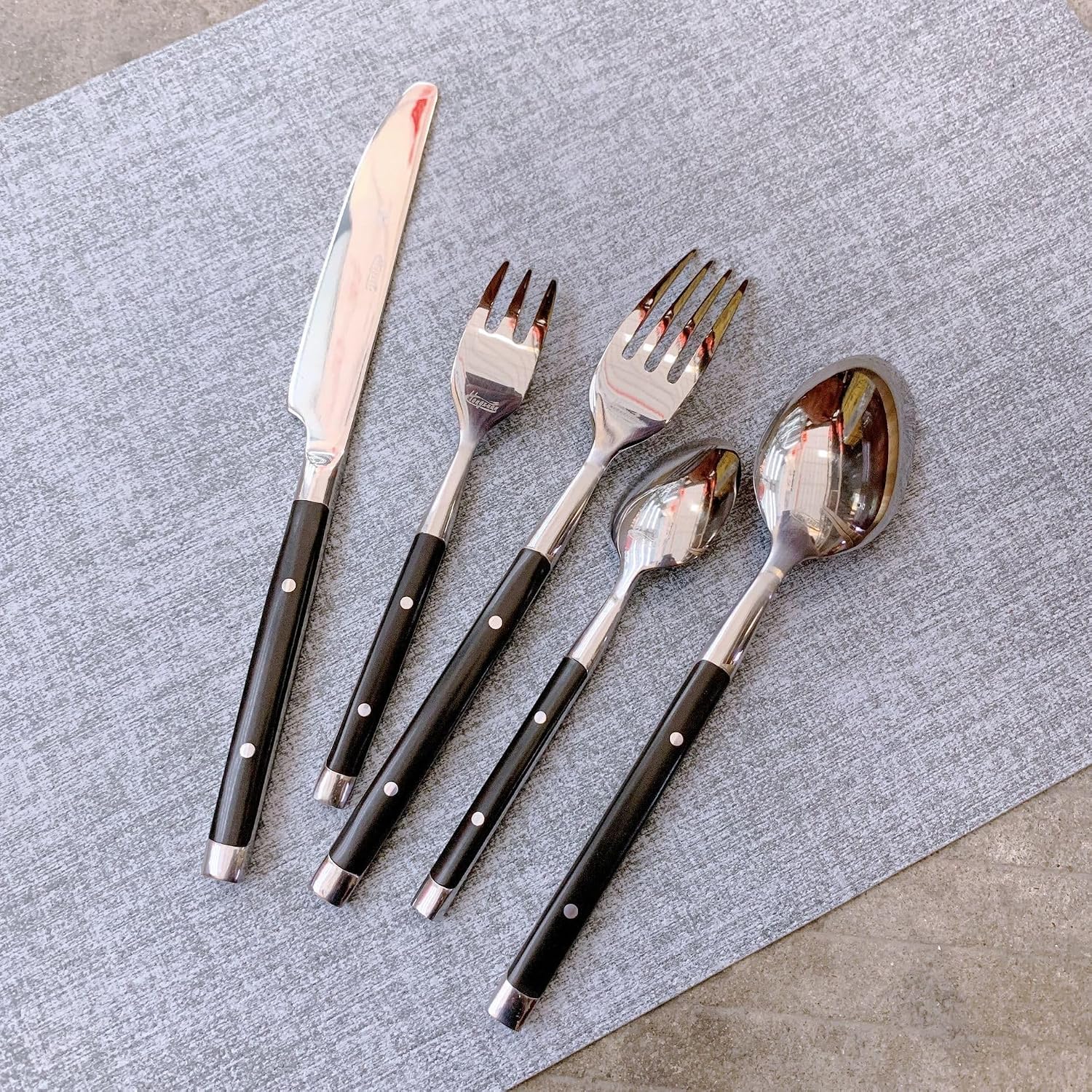 24 Piece Black Silverware Set for 4 Classic Flatware Set Elegant 18/8 Stainless Steel Western Rivet Cutlery Delicate Utensils for Home Holiday Dishwasher Safe Mirror Polished Thanksgiving Christmas