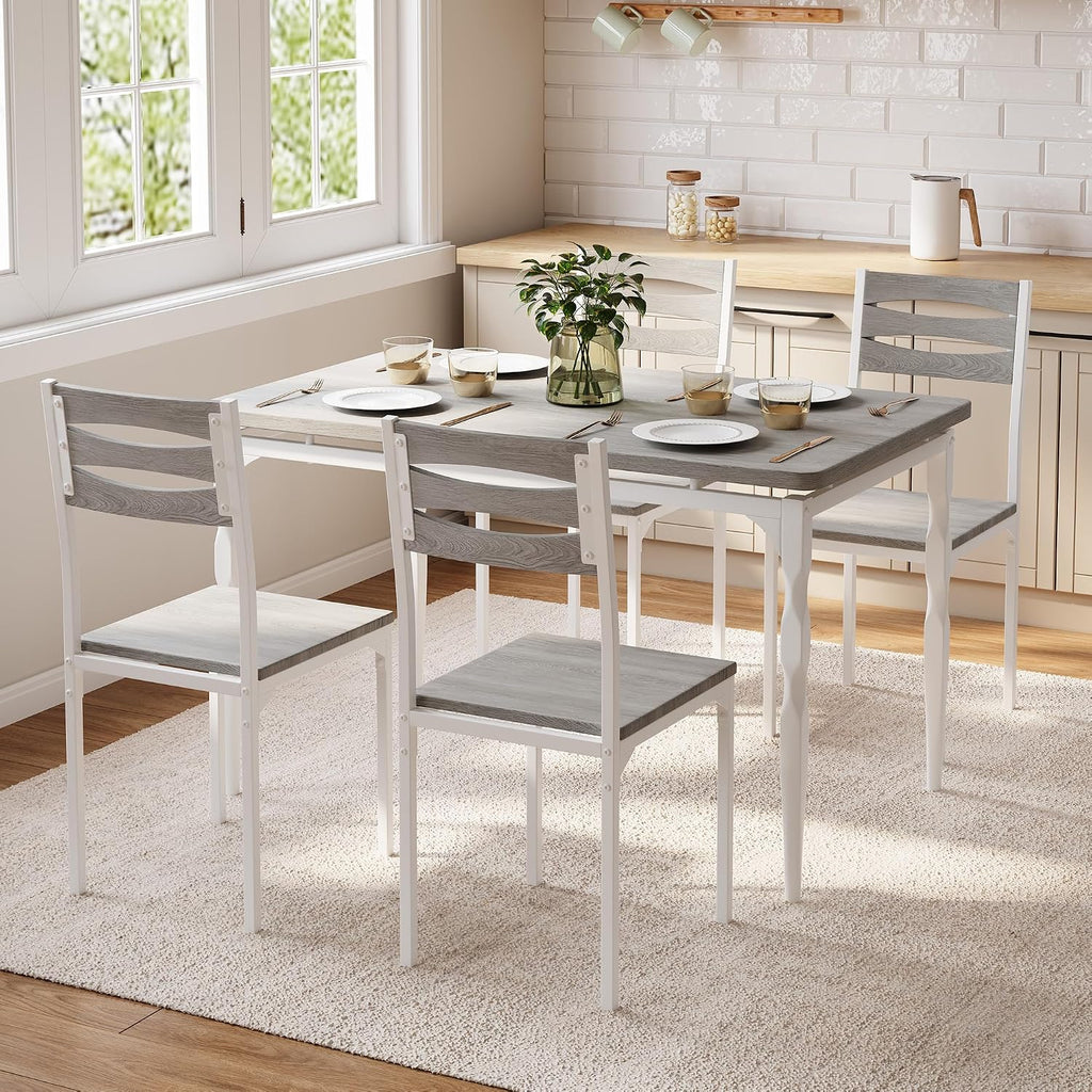 GarveeHome 5 Piece Dining Table Set, Industrial Style Dining Table and Chairs Set for 4, Kitchen Table Set for Dining Room Kitchen Apartment, Grey