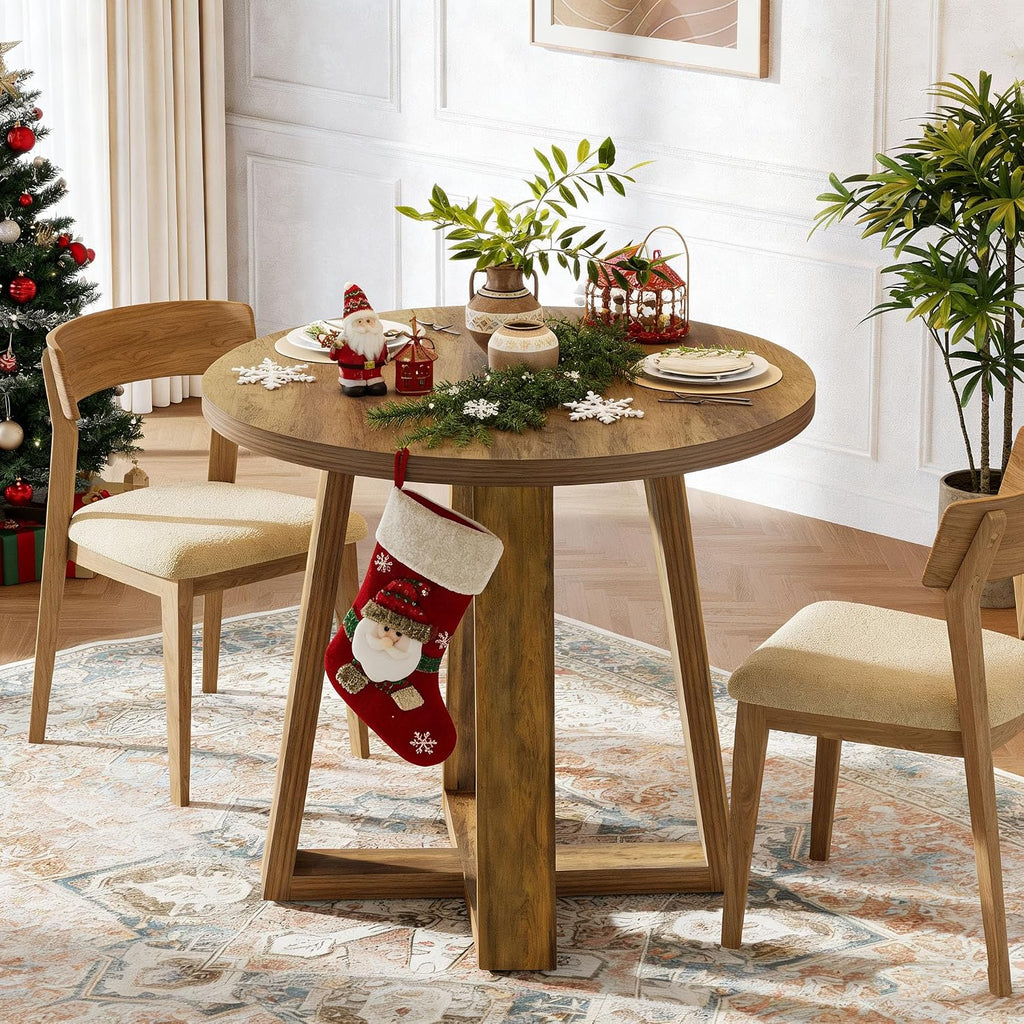 Tribesigns Small Round Dining Table for 2-4 People, 31.5 Inches Farmhouse Kitchen Table for Small Space, Dining Room, Kitchen, Apartment, Rustic Brown