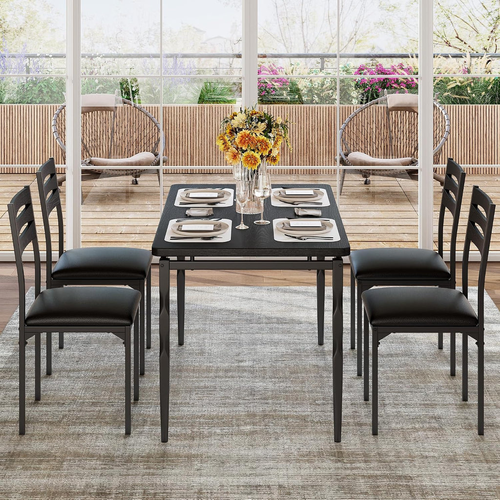Garvee 5 Piecs Dining Table Set, Farmhouse Style Dining Table and Chairs Set for 4, Dining Set for Dining Room Kitchen Apartment, Black