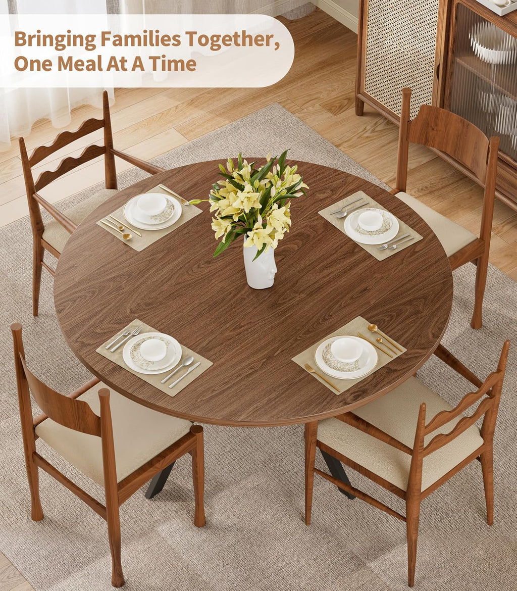 42' Round Dining Table for 4, Farmhouse Kitchen Table with Storage, Space Saving Circle Dinner Table, Rustic Wood Kitchen & Dining Room Tables with Metal Legs for Kitchen, Living Room, Dining Room