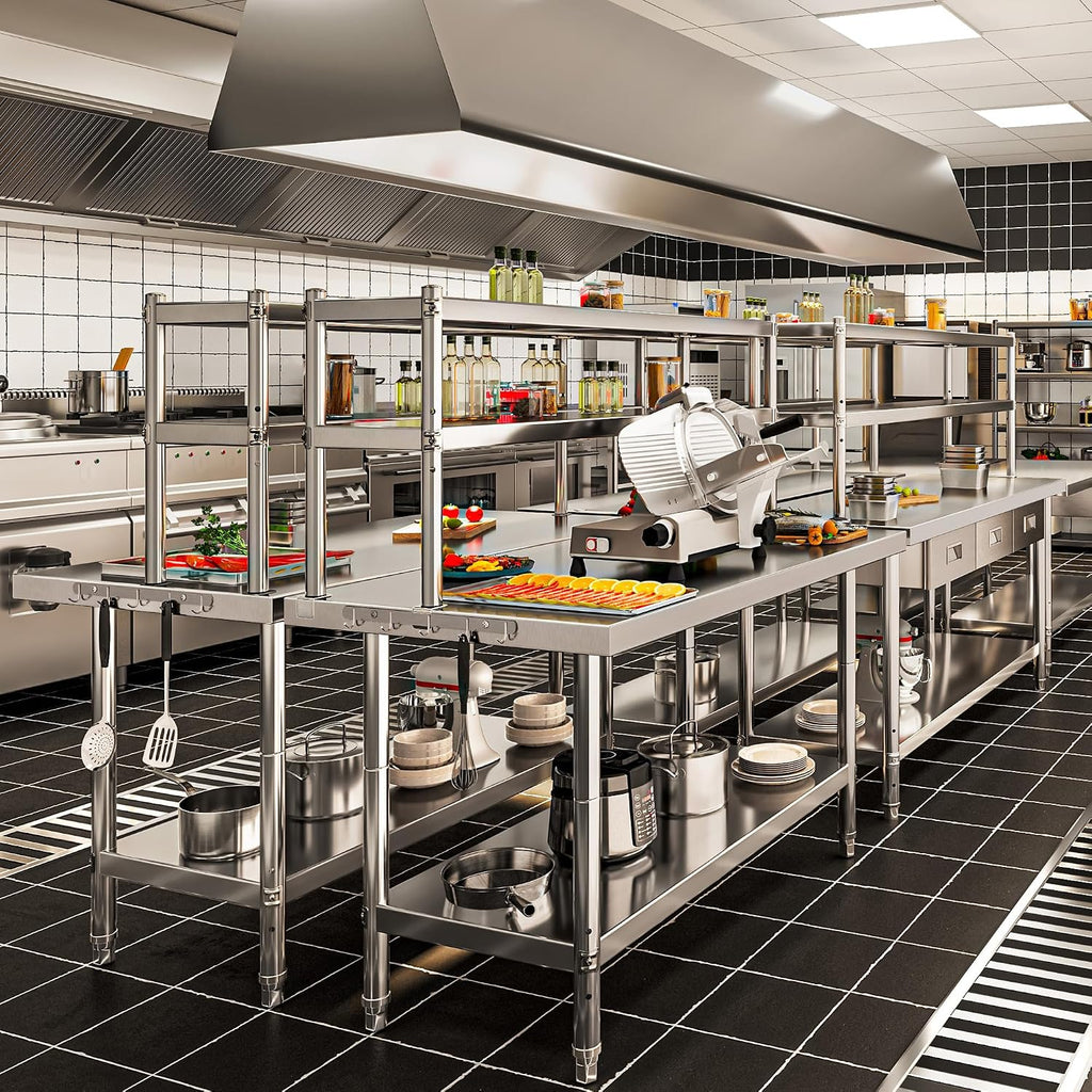 YITAHOME NSF Stainless Steel Table with Overshelves, 42' X 24' Work Table with 42' X 12' Shelf, Metal Table Prep Table for Home Kitchen Restaurant Garage Warehouse