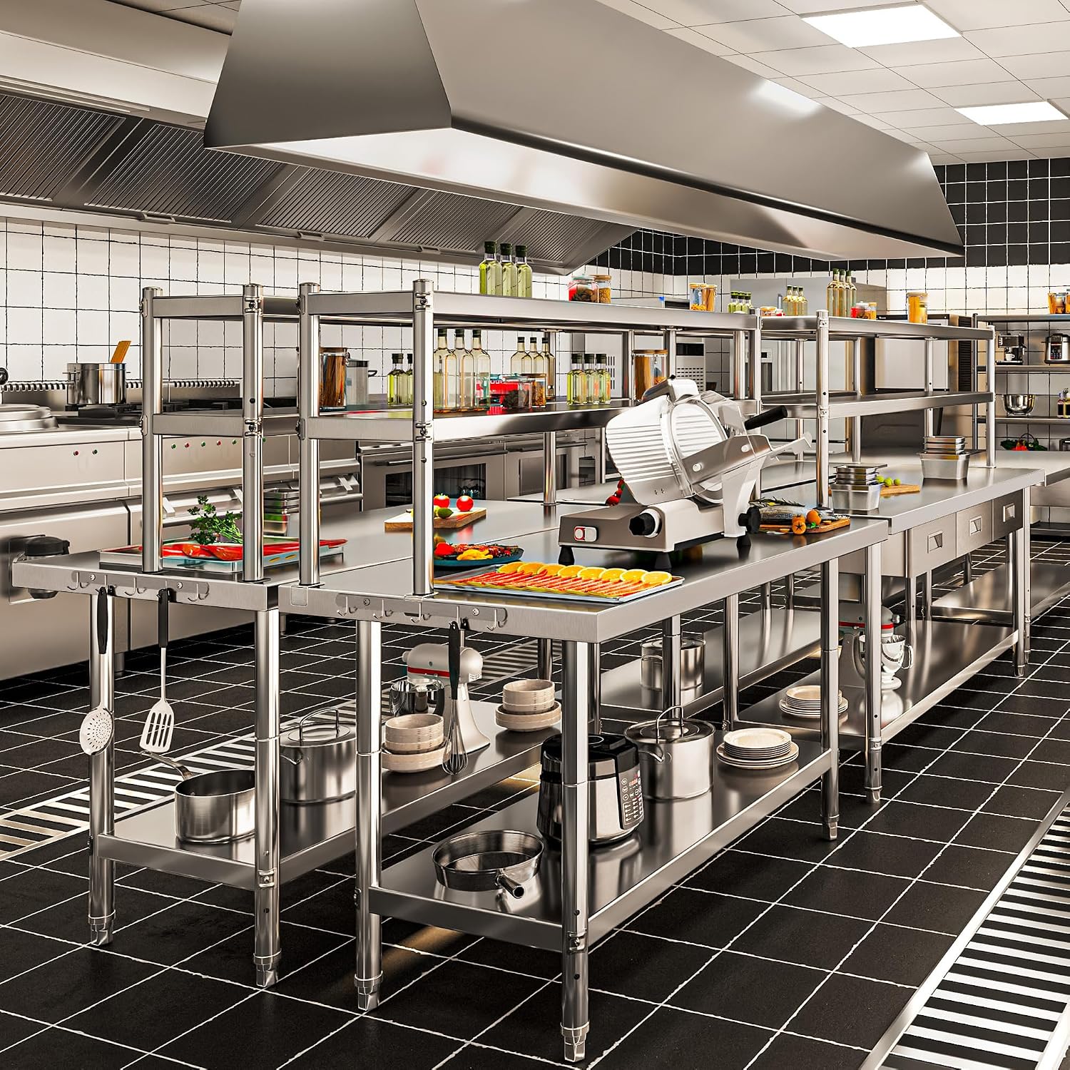 YITAHOME NSF Stainless Steel Table with Overshelves, 42' X 24' Work Table with 42' X 12' Shelf, Metal Table Prep Table for Home Kitchen Restaurant Garage Warehouse
