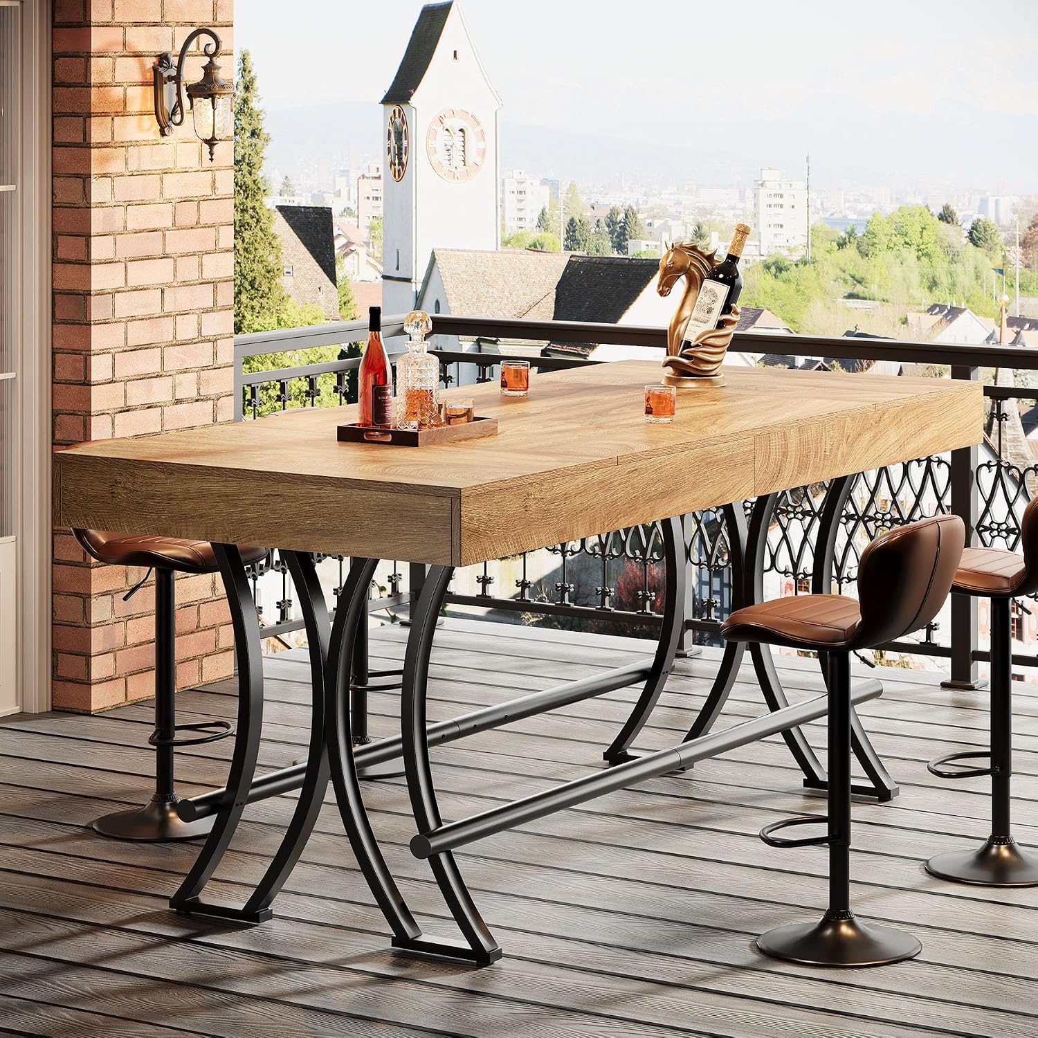 Tribesigns 63' Counter Height Bar Table with Metal Footrest, Rectangular Tall Kitchen Dining Pub Table, Industrial Home Bar Unit for Entertaining, Freestanding, Rustic Brown