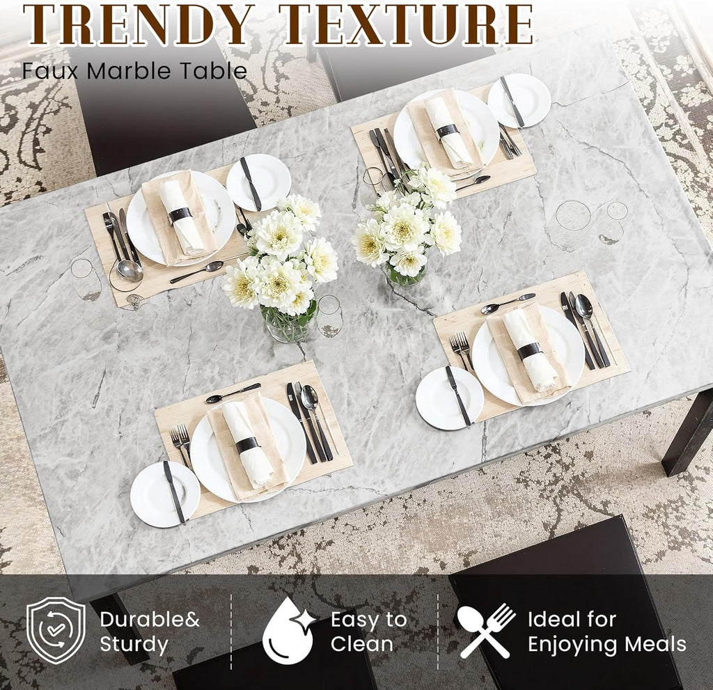 Hooseng Dining Table Set for 4, Faux Marble Small Kitchen Table Chairs Set of 4 with Luxurious Button Tufted Dinner Chairs for Kitchen and Dining(Brown)