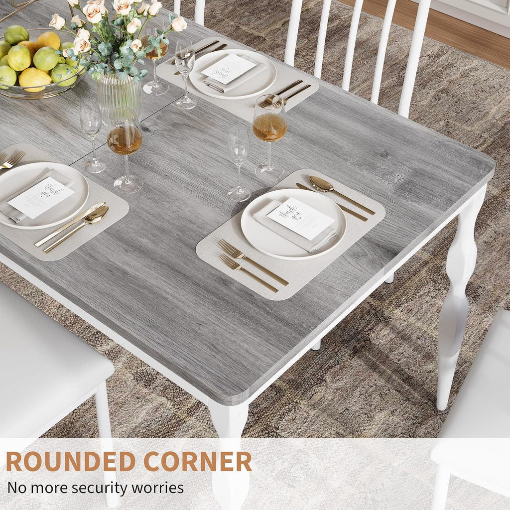 Garvee 71-Inch Modern Farmhouse Dining Table, Large Rectangular Kitchen Table for 6-8 People, Sturdy Wood Top with Unique Legs, Scratch-Resistant Dining Room Furniture for Party, Big Family, Grey
