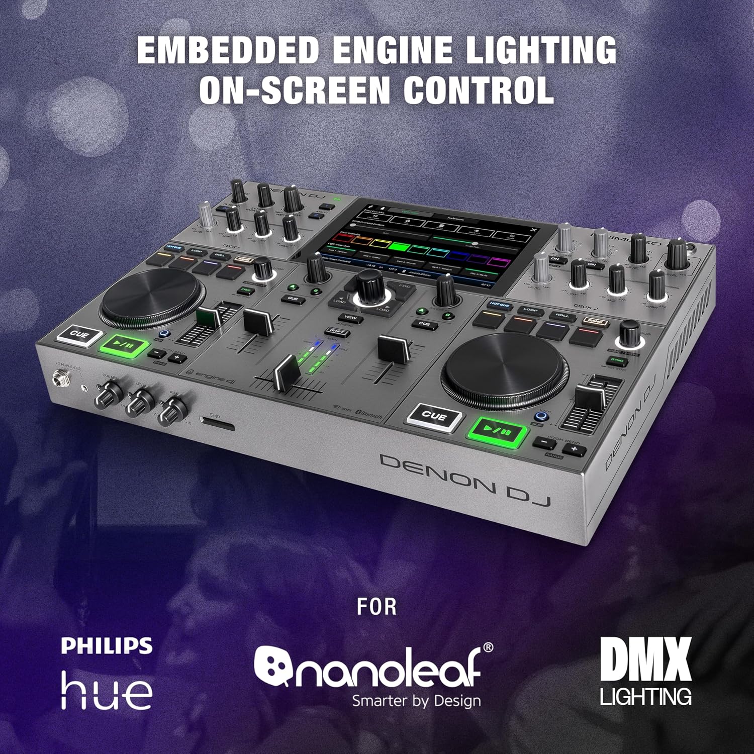 Denon DJ PRIME GO+ Portable DJ Controller and Mixer with Stem Separation, 2 Decks, Wi-Fi Streaming, Bluetooth, Lights Control, 7' Screen and Battery